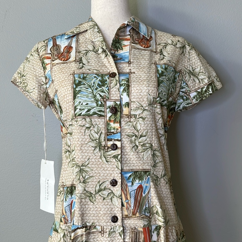 NWT Clotilde New York Tropical Retro Vibration Button Front Dress / SZ 2 - Picture 2 of 8
